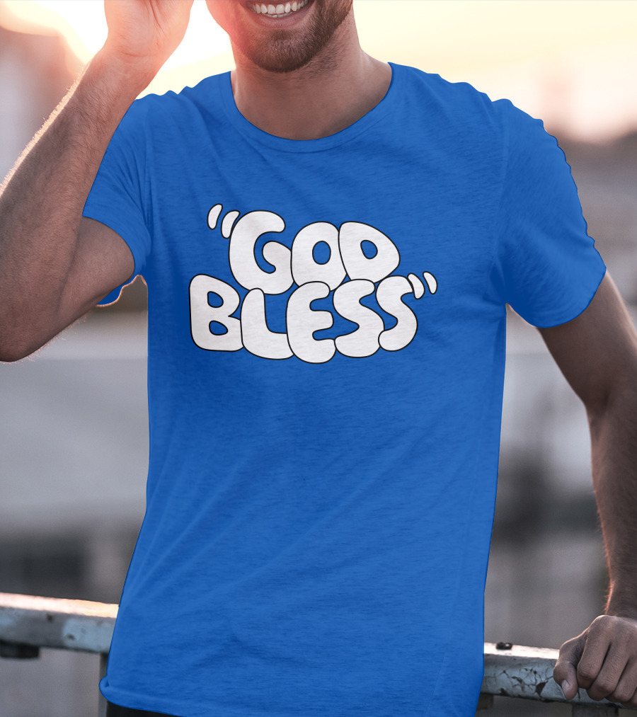 God Bless Text In Bubble Letters T-Shirt
