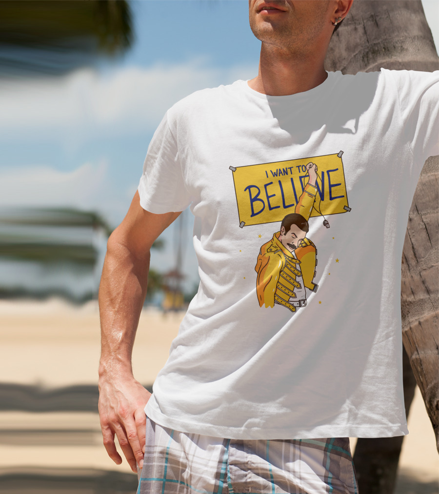 I WANT TO BELIEVE Yellow Jacket Mustache Iconic Pose T-Shirt