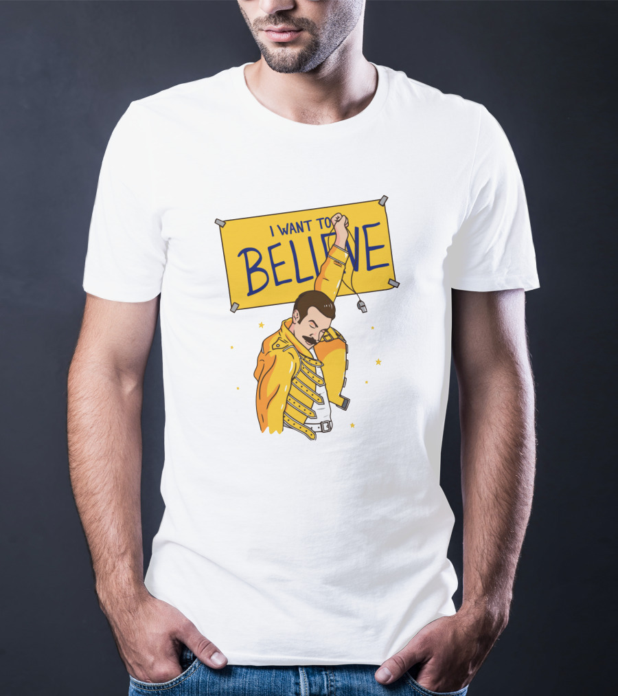 I WANT TO BELIEVE Yellow Jacket Mustache Iconic Pose T-Shirt