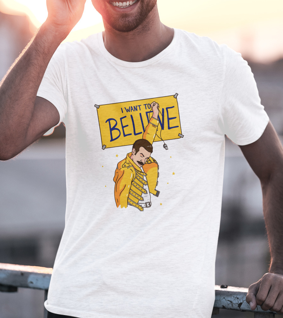 I WANT TO BELIEVE Yellow Jacket Mustache Iconic Pose T-Shirt
