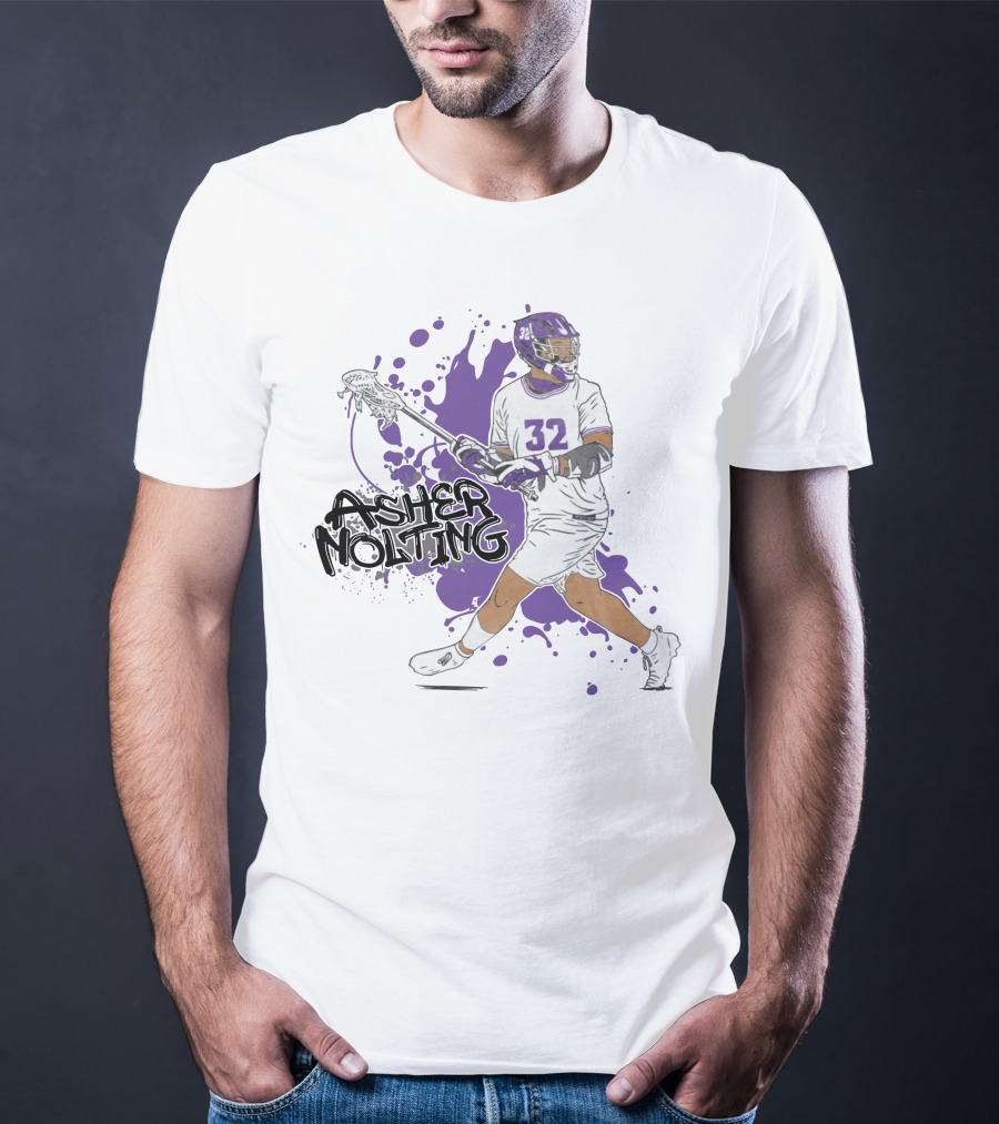 Asher Nolting 32 Lacrosse Player Purple Splatter T-Shirt