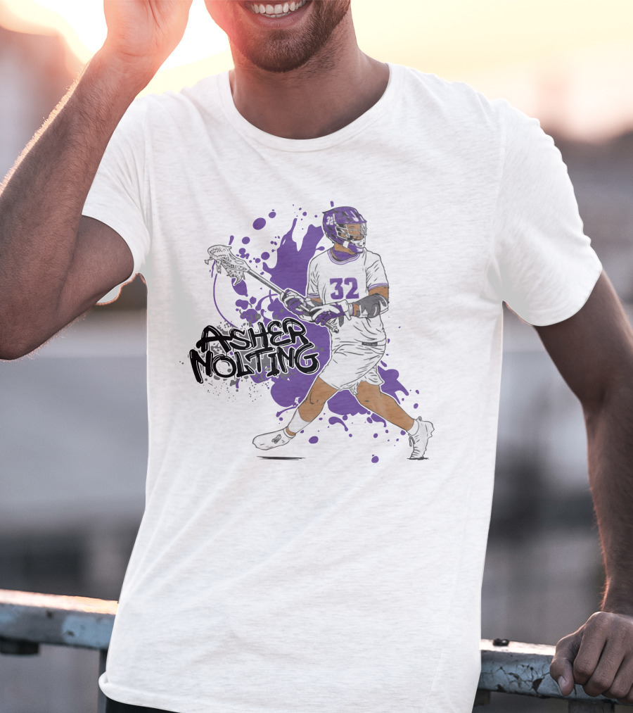 Asher Nolting 32 Lacrosse Player Purple Splatter T-Shirt