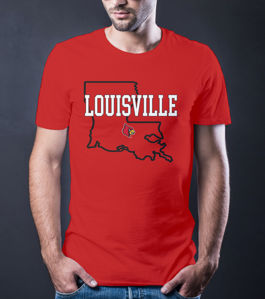 Louisville Cardinals Louisiana Map T-Shirt