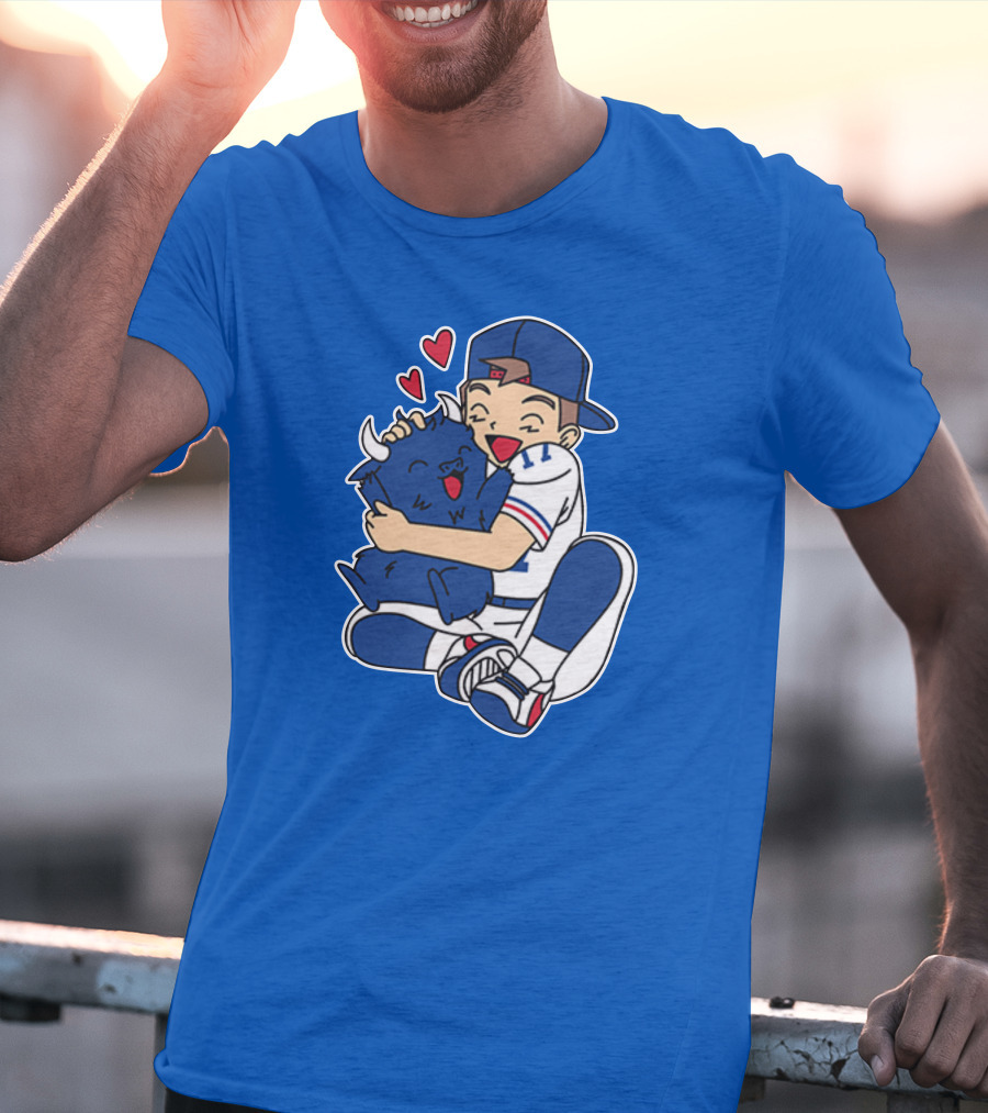 Gotta Throw 'Em All Cute Buffalo Hugging Sports Fan With Hearts T-Shirt