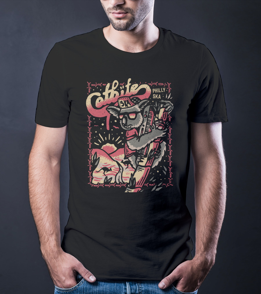 Catbite Philly Ska Koala In Sunglasses Retro Sunset Scene T-Shirt