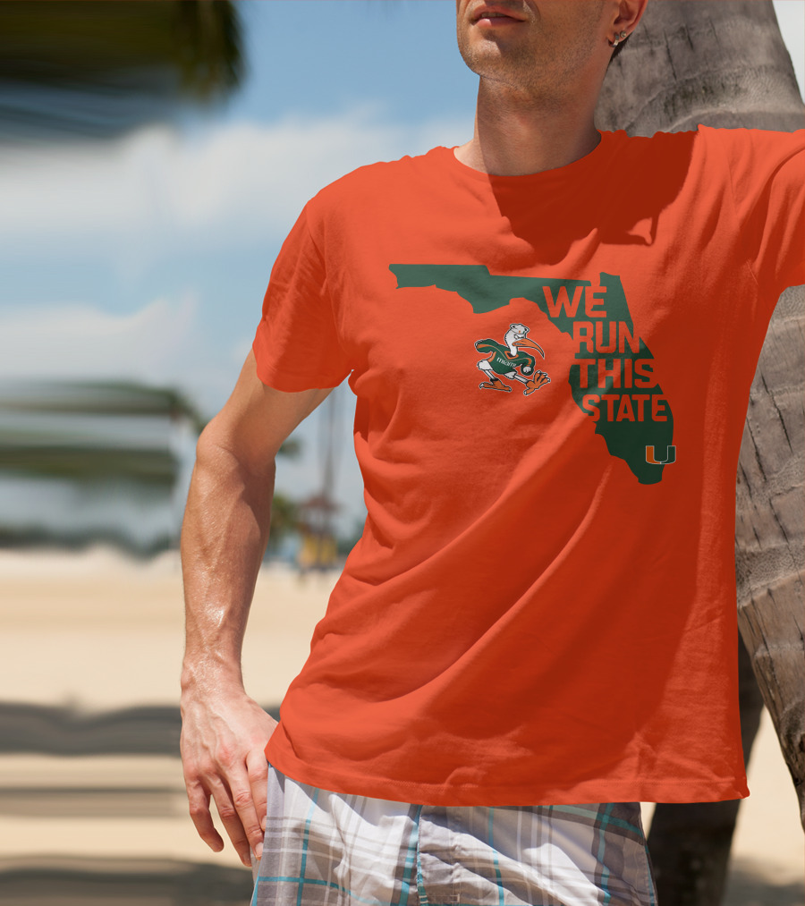 We Run This State Miami Hurricanes Florida Map Vector T-Shirt
