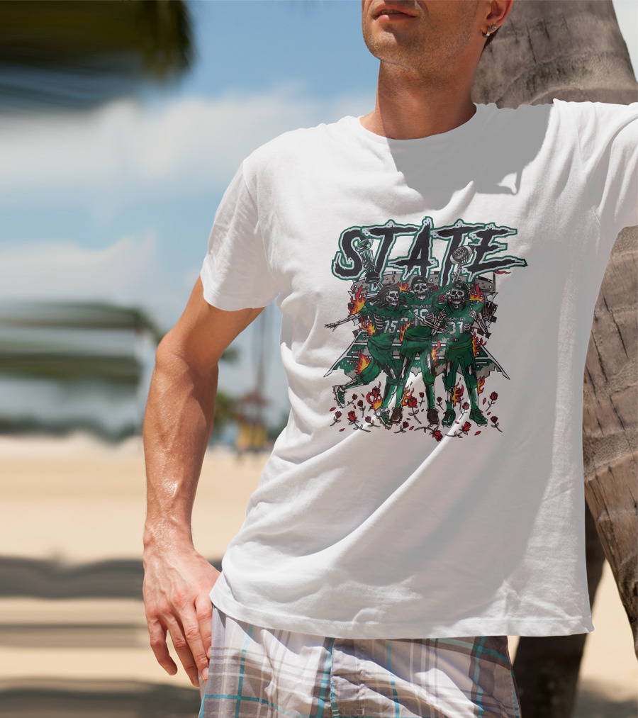 Sana Detroit Michigan State Football Skeletons In Flames T-Shirt