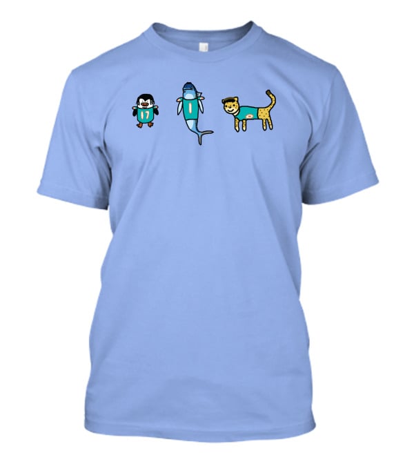 Waddle 17 Miami Dolphins Penguin Shark Cheetah Quirky Football Mascots T-Shirt