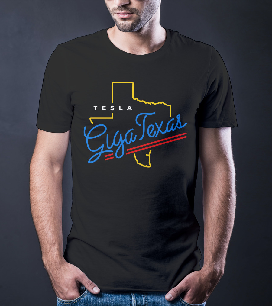 Tesla Giga Texas Neon Outline T-Shirt