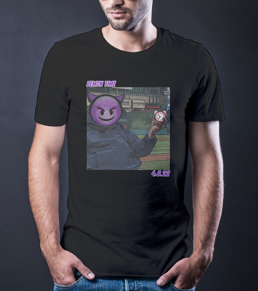 Demon Time Purple Emoji Face Baseball 4.8.22 T-Shirt