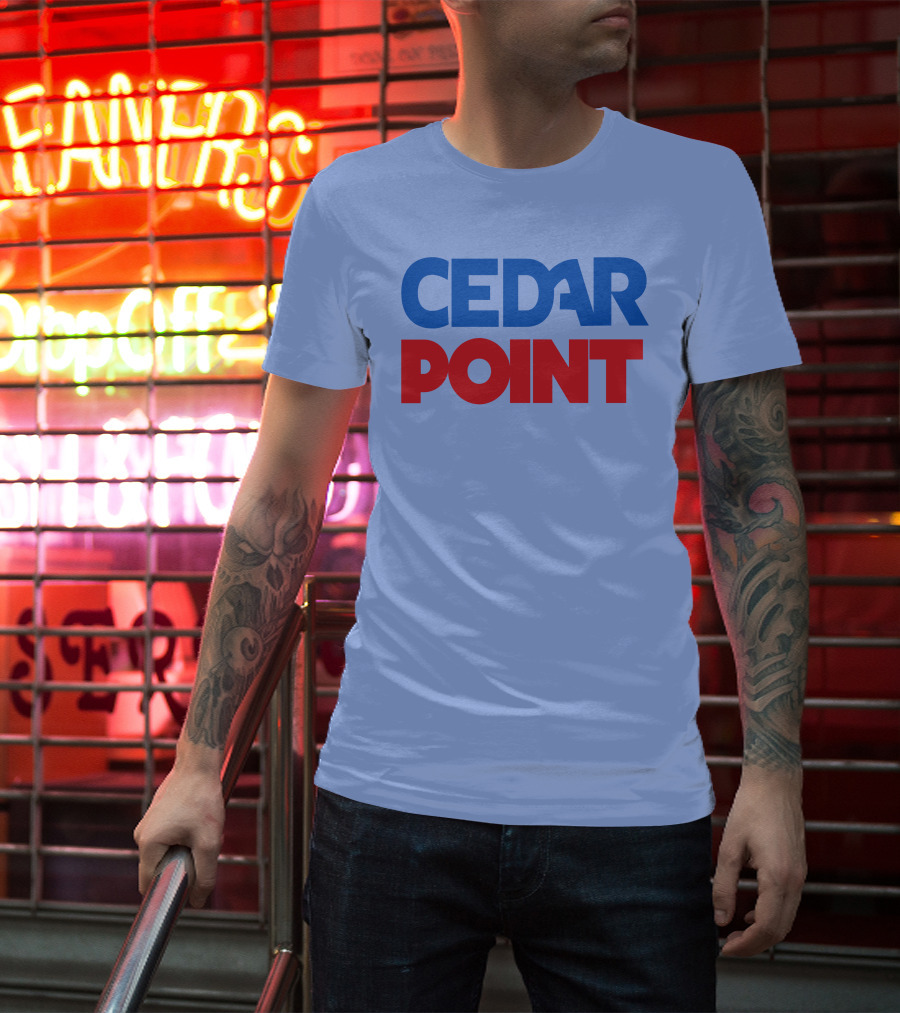 Cedar Point Bold Typography Theme In Blue And Red T-Shirt