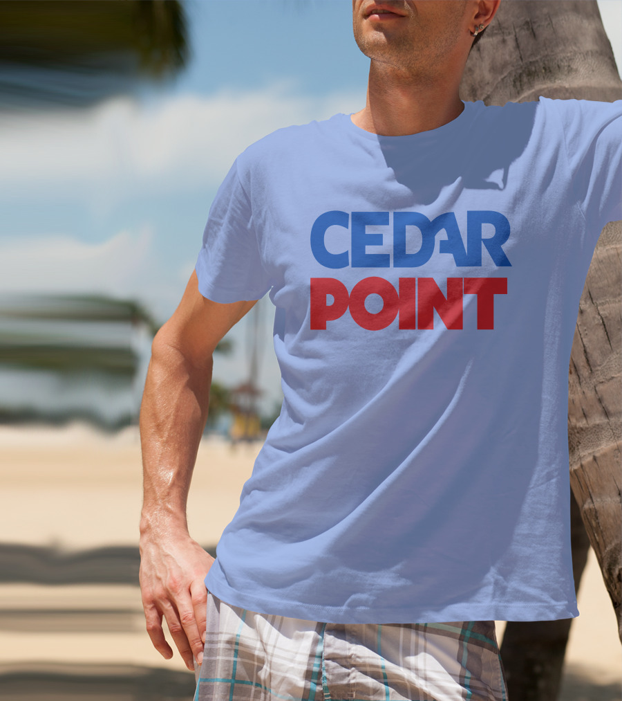 Cedar Point Bold Typography Theme In Blue And Red T-Shirt