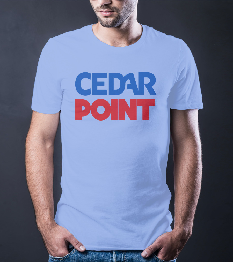 Cedar Point Bold Typography Theme In Blue And Red T-Shirt