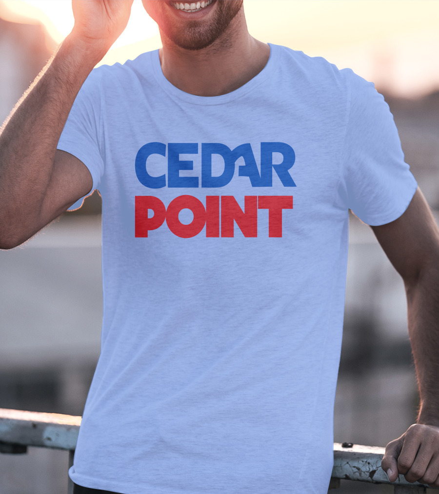 Cedar Point Bold Typography Theme In Blue And Red T-Shirt