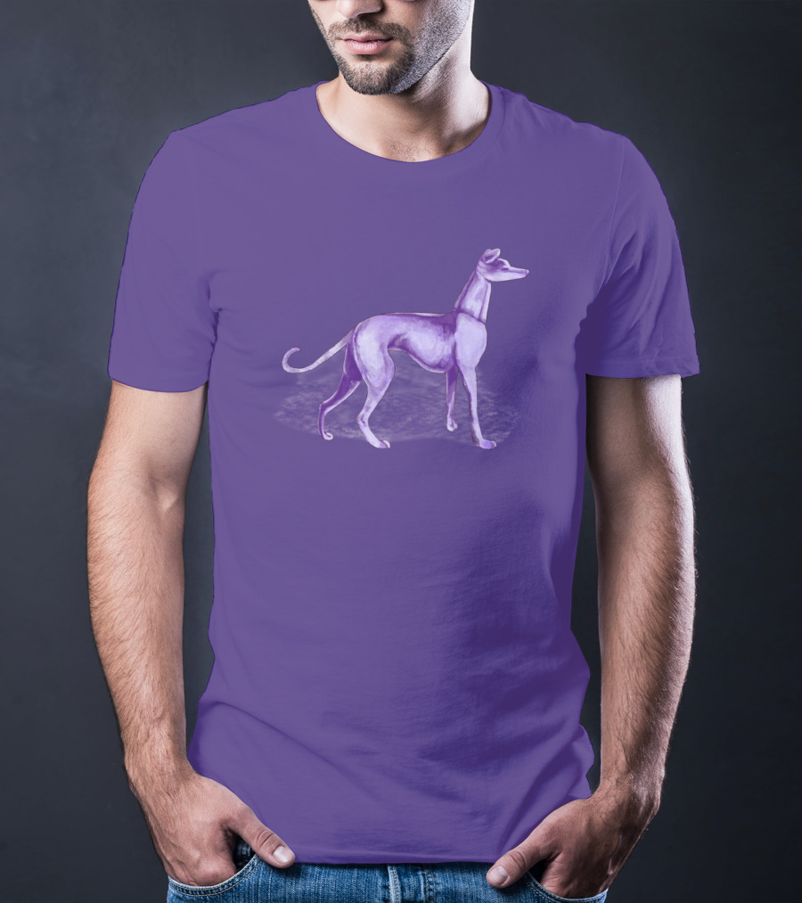 The One Purple Dog Silhouette Standing On A Purple Background T-Shirt
