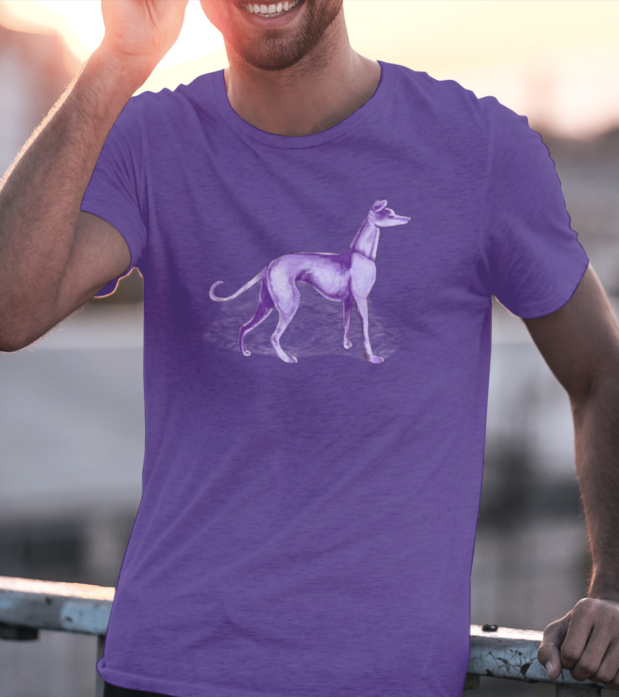 The One Purple Dog Silhouette Standing On A Purple Background T-Shirt