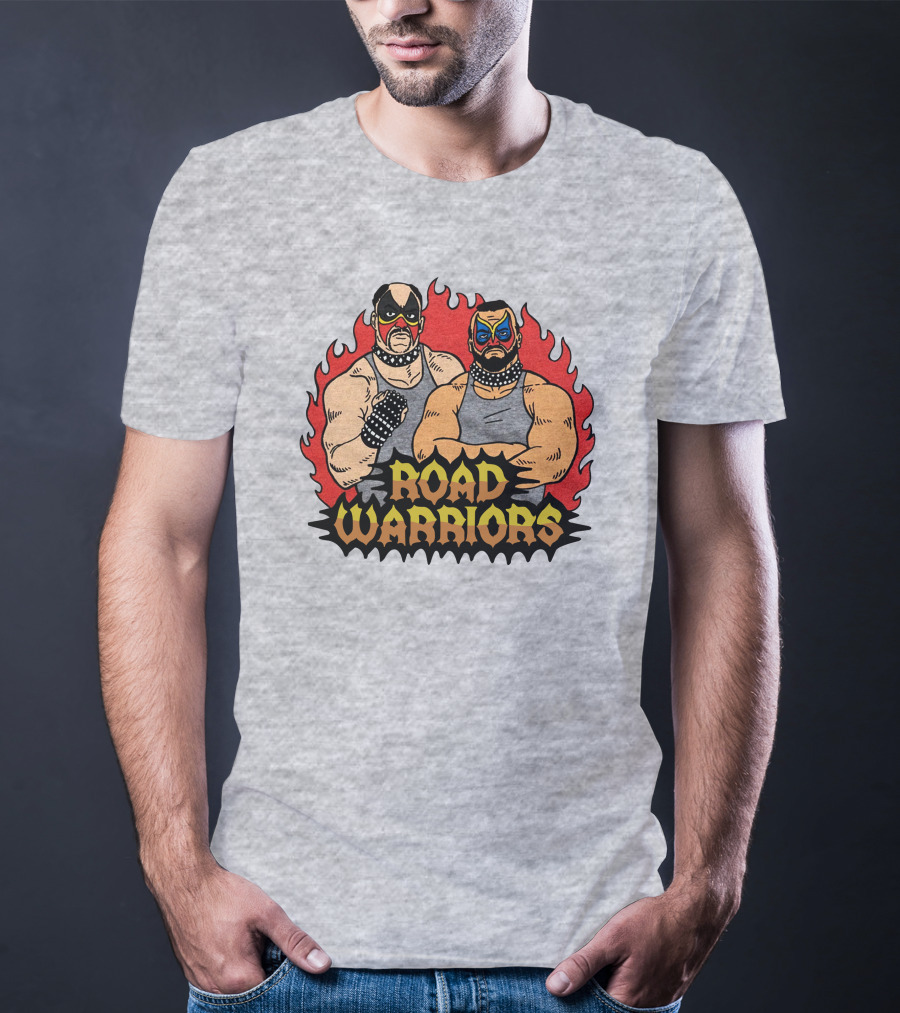 Road Warriors Homage Merch Wrestlers In Flame Background T-Shirt