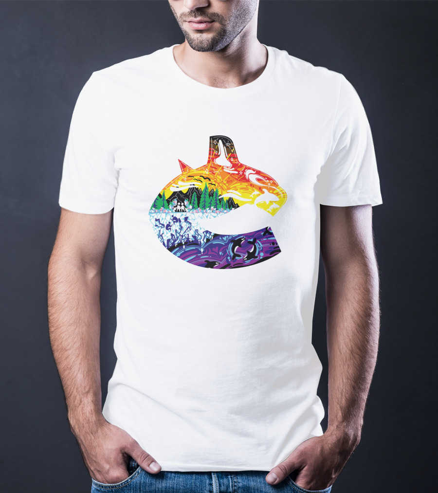 Vanbase Merch Vancouver Canucks Pride Orca Rainbow T-Shirt