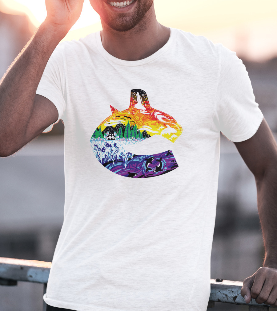 Vanbase Merch Vancouver Canucks Pride Orca Rainbow T-Shirt