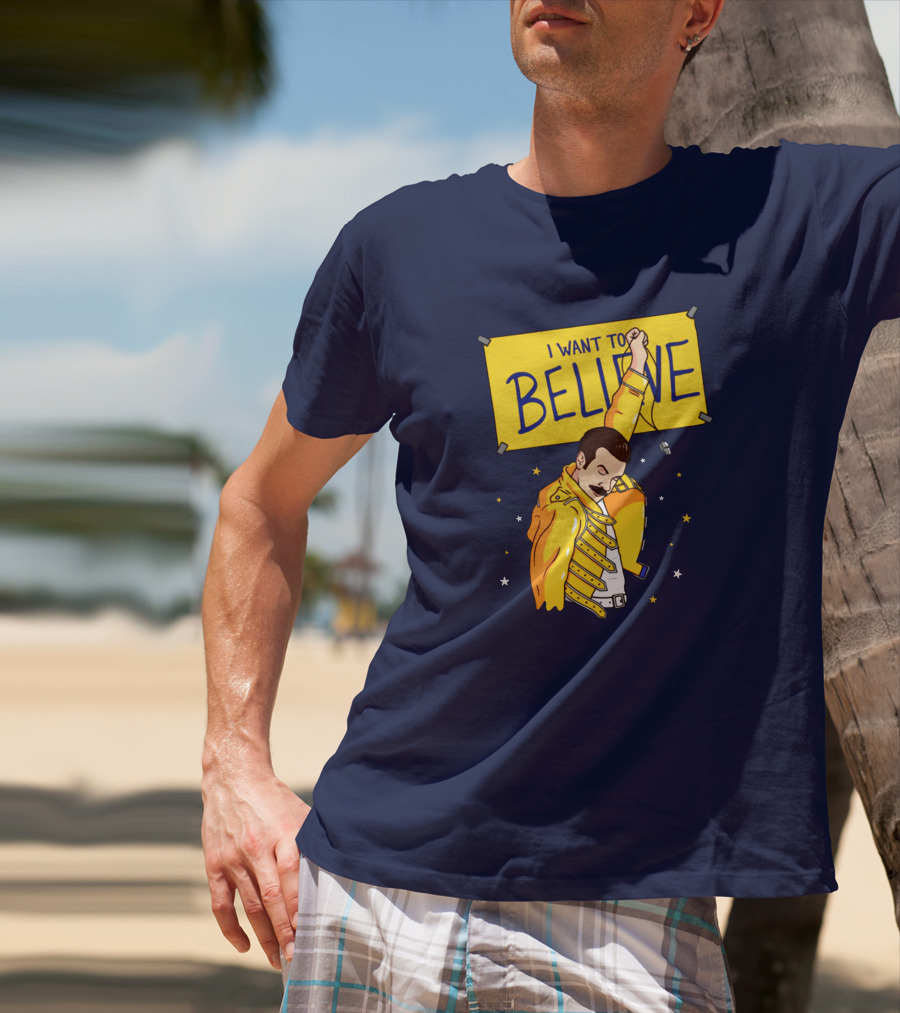 Teefury Store I Want To Believe Freddie Mercury Optimistic Coach T-Shirt