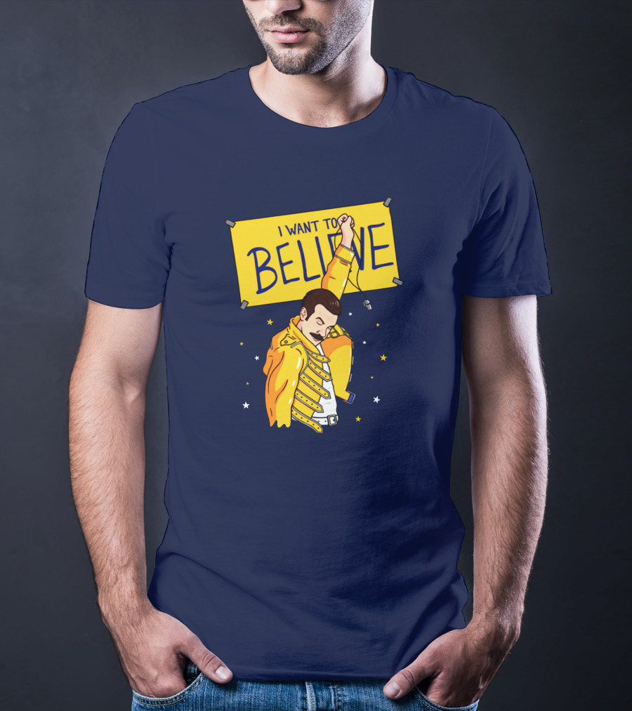 Teefury Store I Want To Believe Freddie Mercury Optimistic Coach T-Shirt