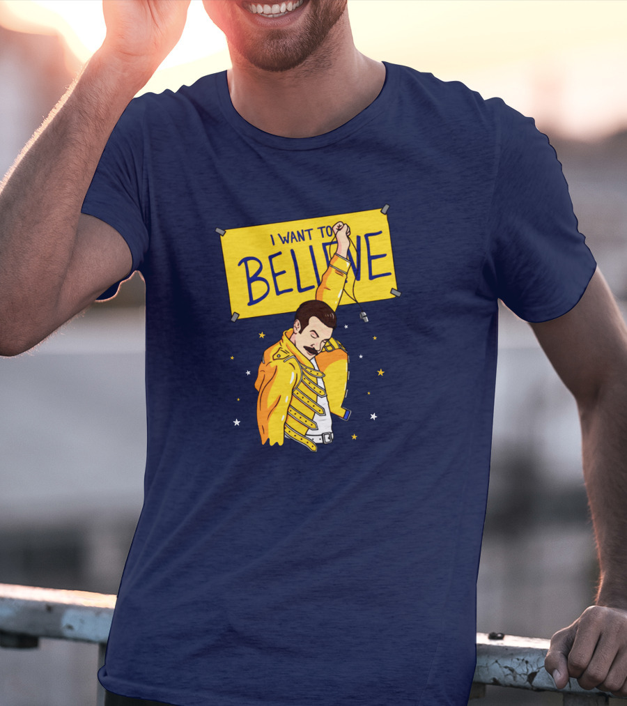 Teefury Store I Want To Believe Freddie Mercury Optimistic Coach T-Shirt