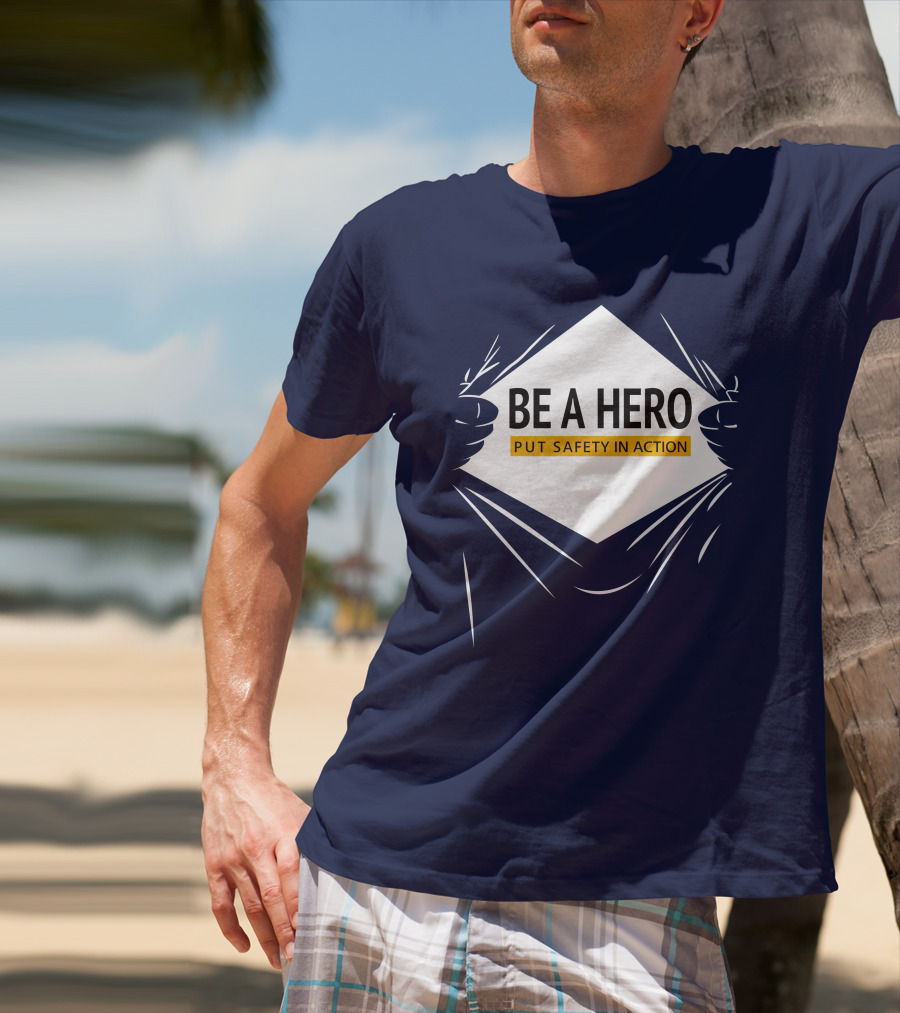 Be A Hero Put Safety In Action Dopeymcgeee Hands Pulling Open Shirt Superhero T-Shirt