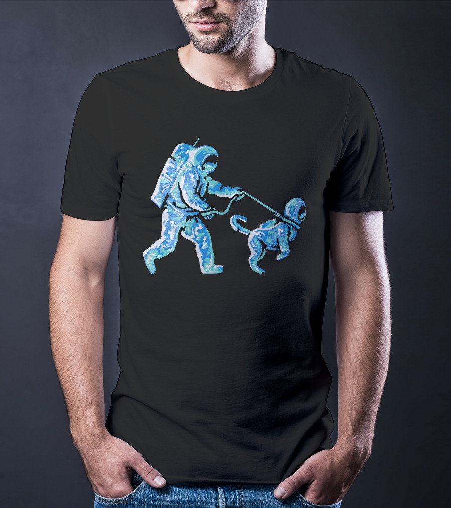 Merch Moon Man Walking Dog In Neon T-Shirt