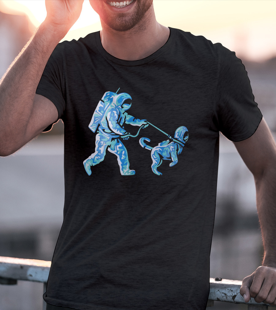 Merch Moon Man Walking Dog In Neon T-Shirt
