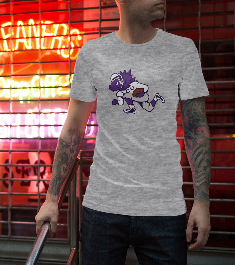 Running Horned Frog TCU Football Player In Purple And White Jersey T-Shirt