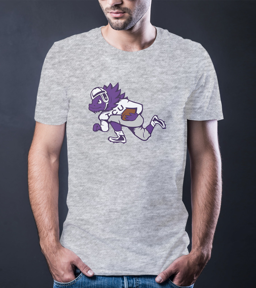Running Horned Frog TCU Football Player In Purple And White Jersey T-Shirt