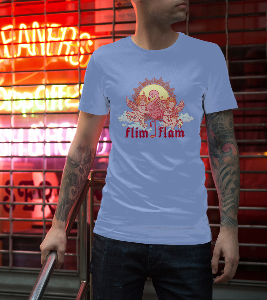 Albertsstuff Flim Flam Flamingo Cherubs Sun Cloud T-Shirt