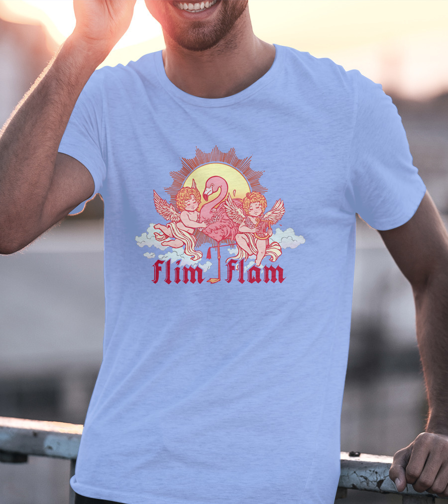 Albertsstuff Flim Flam Flamingo Cherubs Sun Cloud T-Shirt