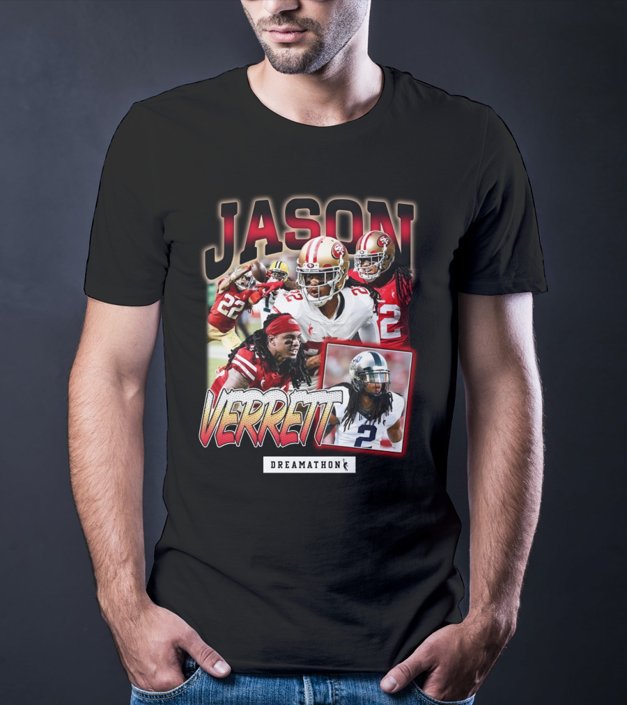 Jason Verrett Dreamathon San Francisco Football Collage T-Shirt