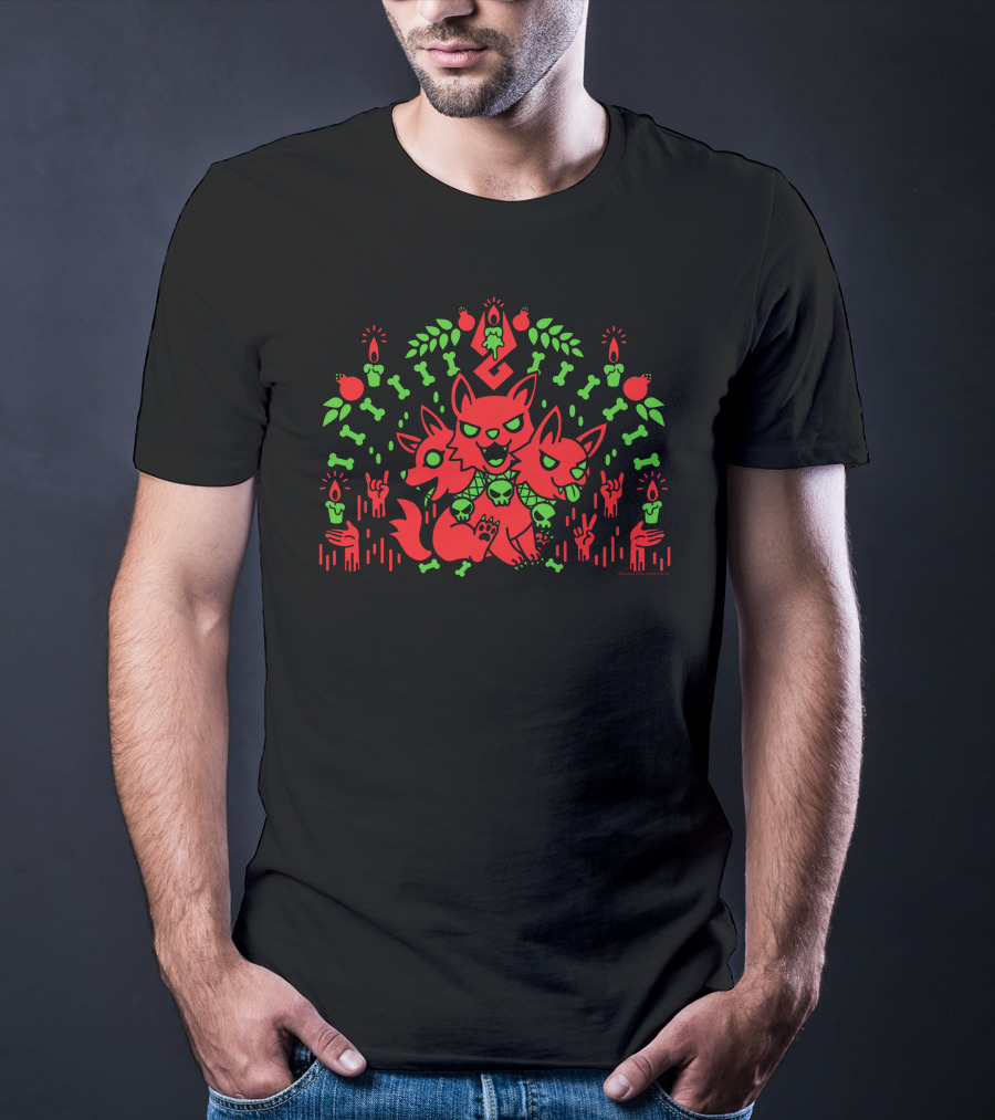 Supergiant Games Three Headed Good Boy Cerberus Pomegranates And Green Skulls T-Shirt