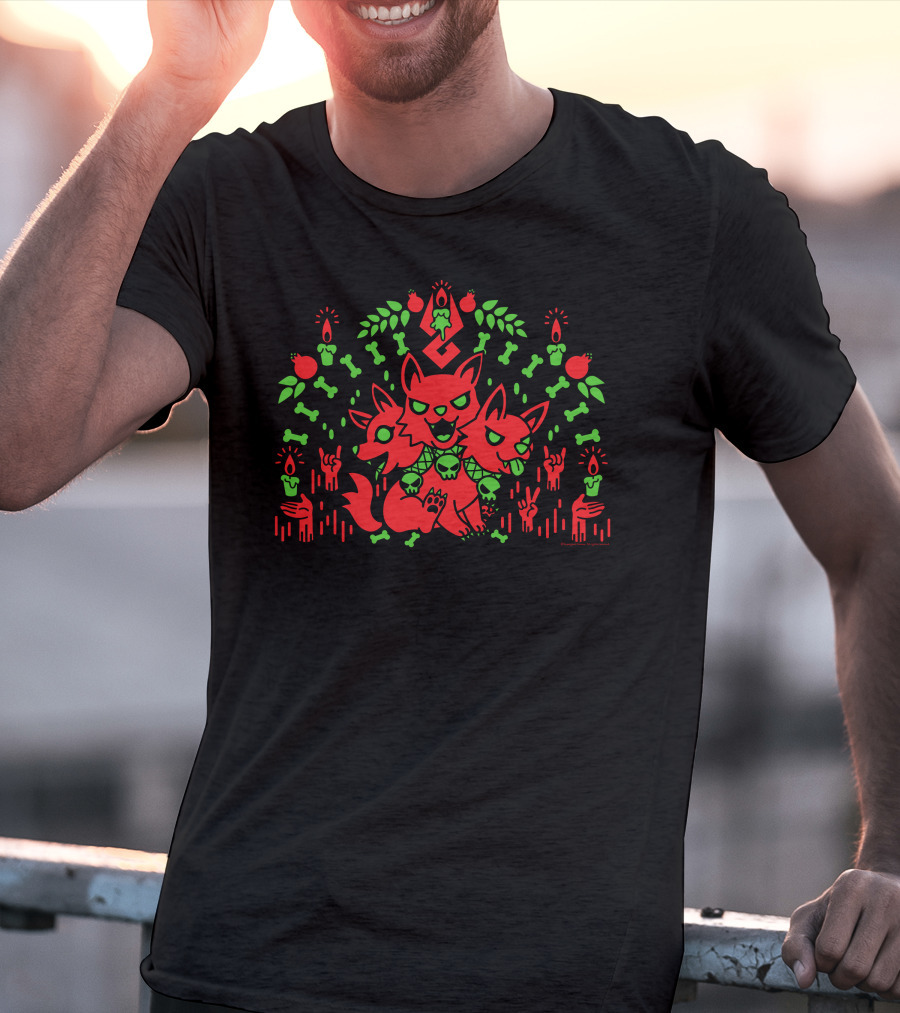 Supergiant Games Three Headed Good Boy Cerberus Pomegranates And Green Skulls T-Shirt