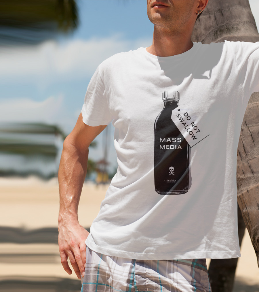 Archillect CAUTION BRAINWASH Do Not Swallow Mass Media Skull And Crossbones T-Shirt