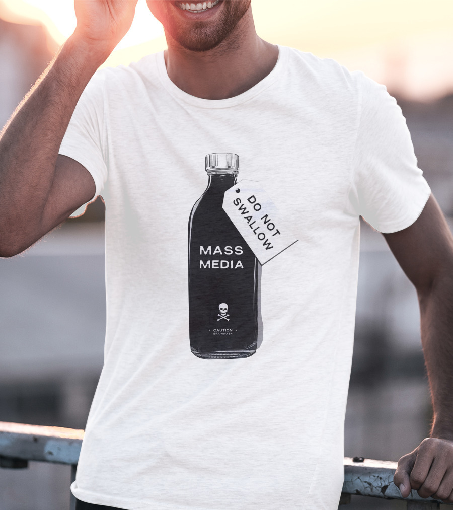 Archillect CAUTION BRAINWASH Do Not Swallow Mass Media Skull And Crossbones T-Shirt