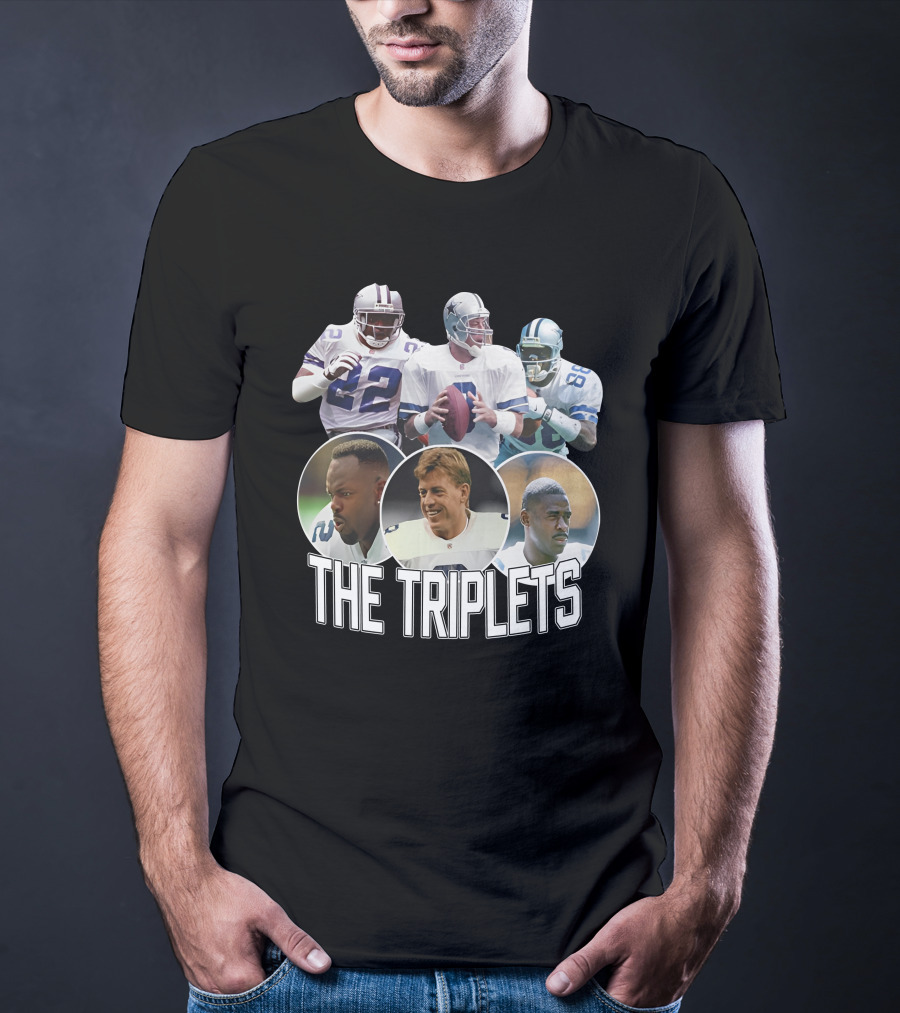 Dak Prescott The Triplets Emmitt Smith Troy Aikman Michael Irvin Dallas Cowboys Legends T-Shirt