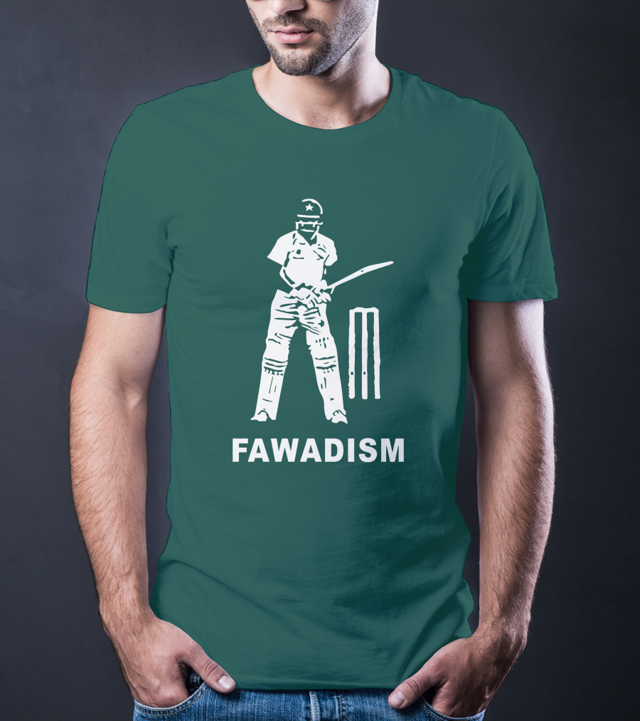 Cricketer Fawadism With Batting Icon And Star Cap T-Shirt