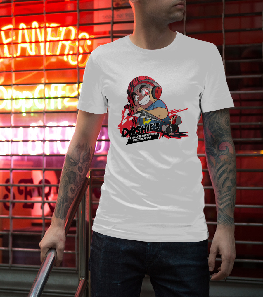 Dashiexp Merch Dashie's Puh-Ranormal Activity Red Headphones Cartoon Character T-Shirt