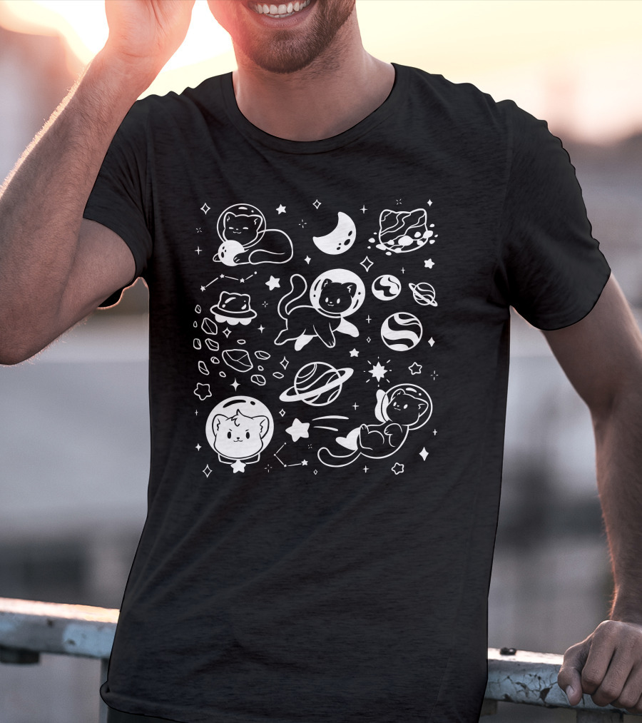 Helloapparel Space Cat Astronauts With Planets And Stars T-Shirt