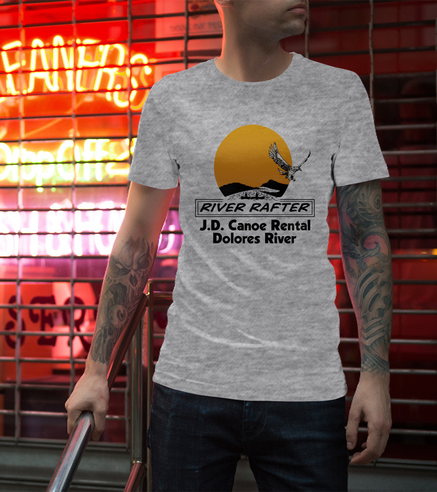 River Rafter J.D. Canoe Rental Dolores River Eagle Sunset T-Shirt