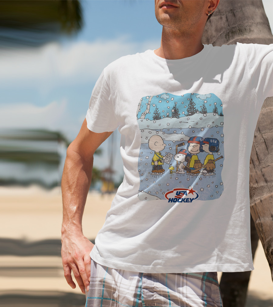 Nola Foxhky Streaker Sports X Peanuts USA Hockey Charlie Brown And Friends Ice Skating T-Shirt