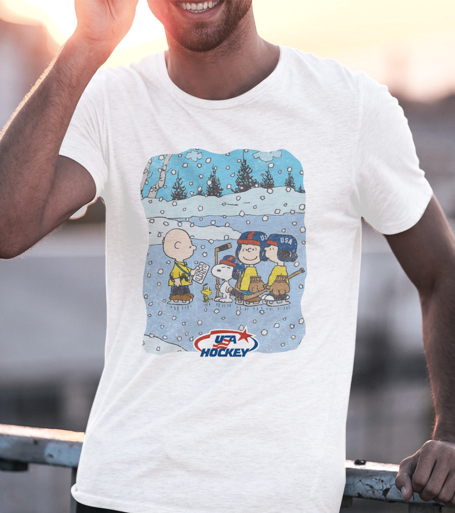 Nola Foxhky Streaker Sports X Peanuts USA Hockey Charlie Brown And Friends Ice Skating T-Shirt