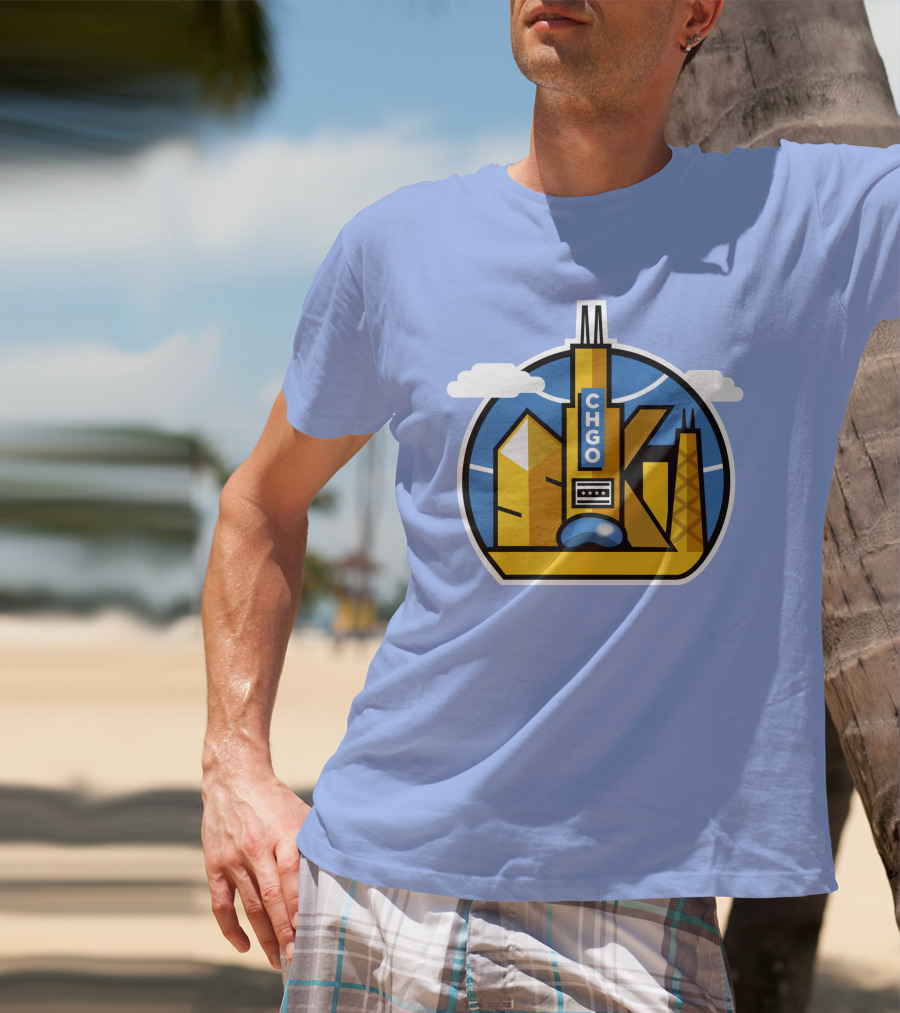 CHGO Skyline Blue Skies Sports Icon With Landmarks T-Shirt