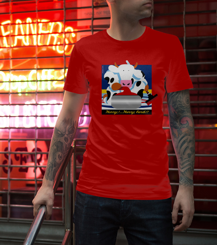 Hurry Hurry Herd Cow Curling Sweep T-Shirt