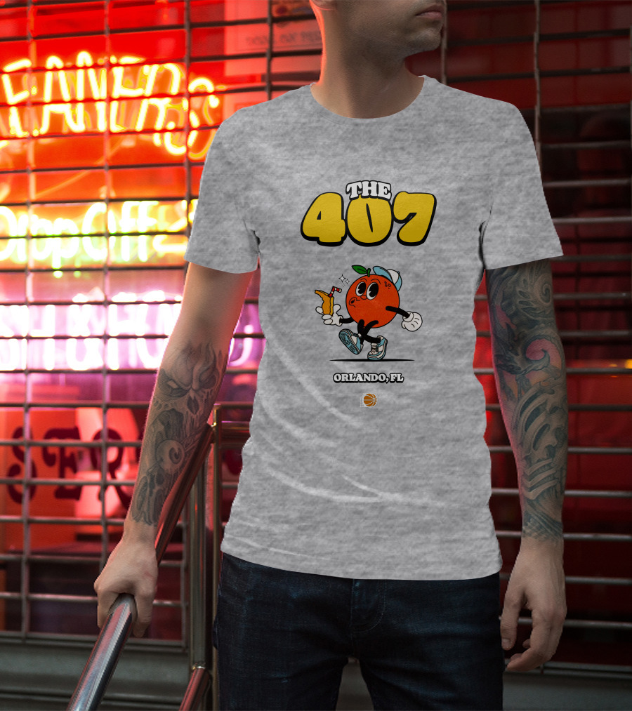 THE 407 Orlando FL Basketball Orange Character T-Shirt