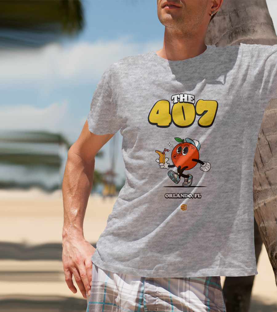 THE 407 Orlando FL Basketball Orange Character T-Shirt