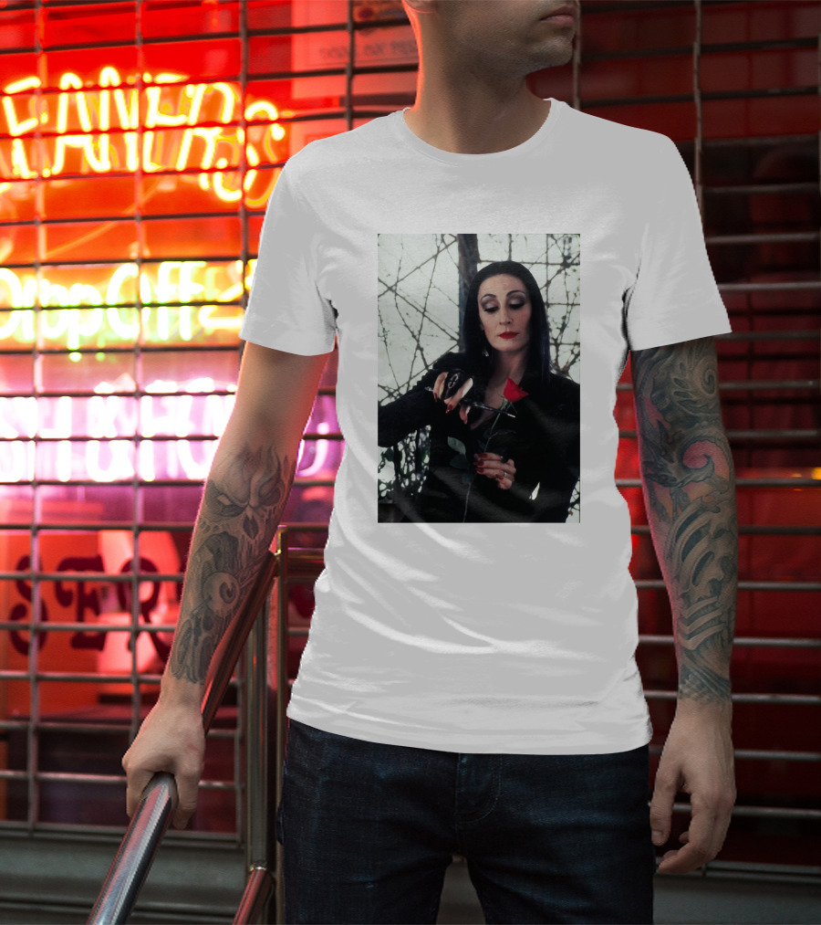 Morticia Addams Anjelica Huston Cutting Rose Scene T-Shirt